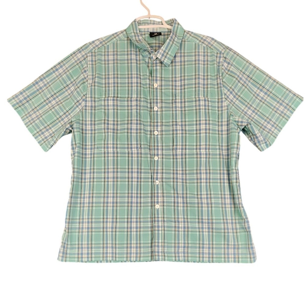SCOTTeVEST Plaid Short Sleeve Button Down Shirt Mens‎ Medium Hidden Zipper